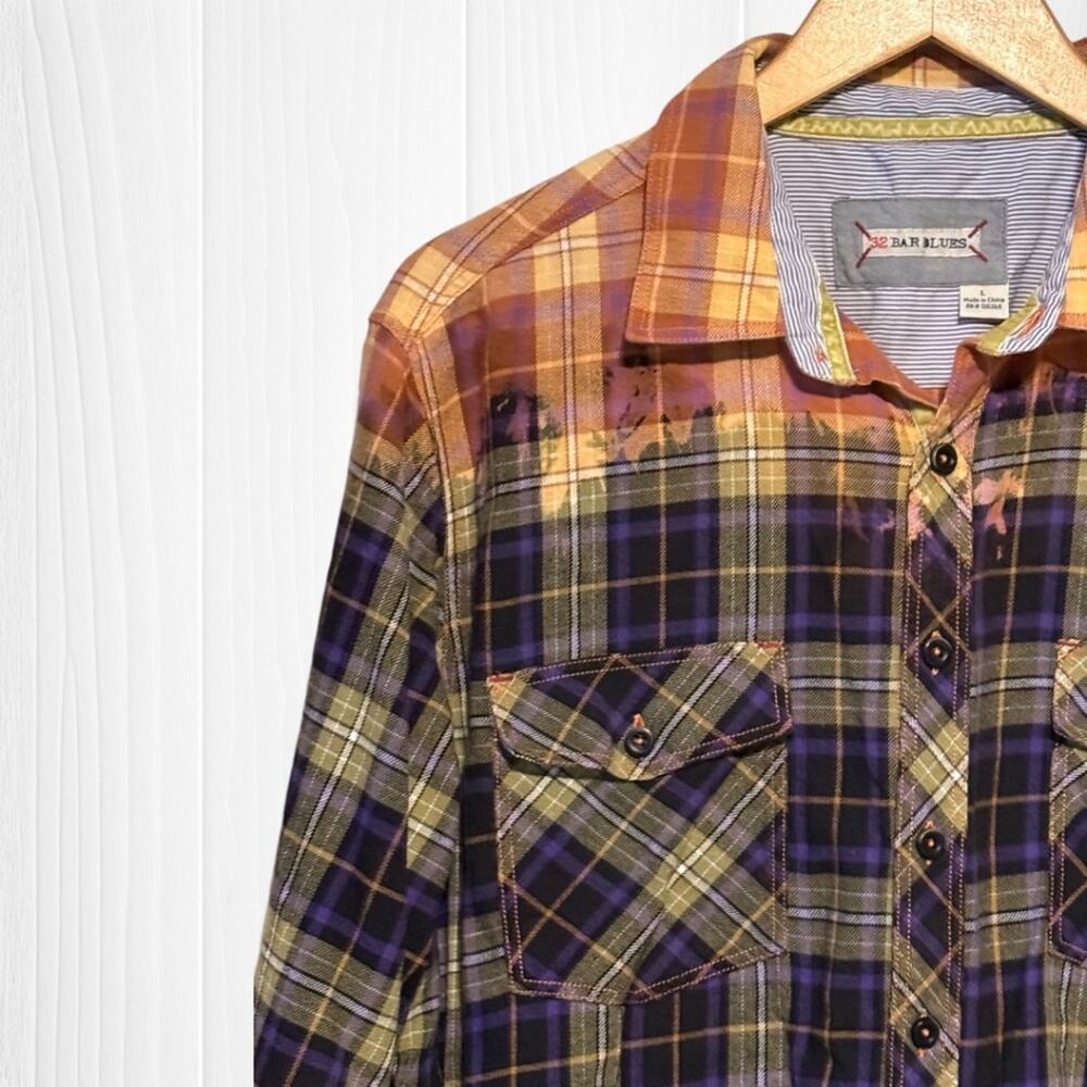 Upcycled Custom Bleached Distressed Flannel Shirt - Picture 4 of 12